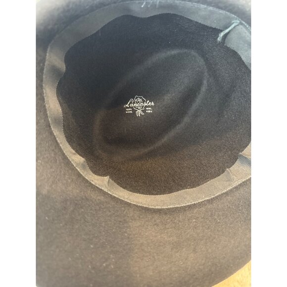 Vintage Lancaster Black Fedora Hat With Feather Accent & Ribbon Trim XS - Picture 6 of 8
